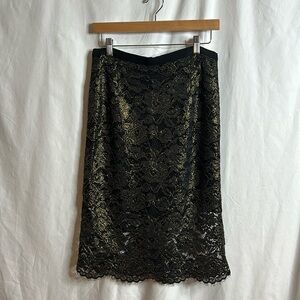 NWOT Tibi New York Womens Black Skirt With Gold Lace Pattern Size 6